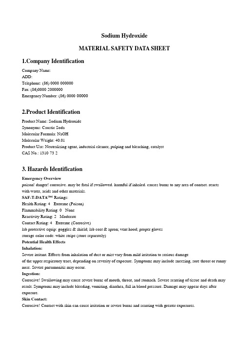 氢氧化钠-Sodium Hydroxide MSDS 英文版