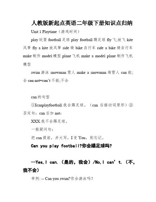 人教版新起点英语二年级下册知识点归纳