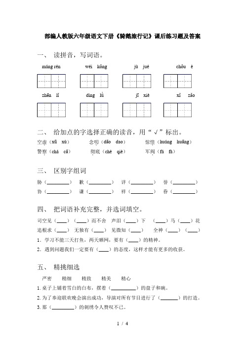 部编人教版六年级语文下册《骑鹅旅行记》课后练习题及答案