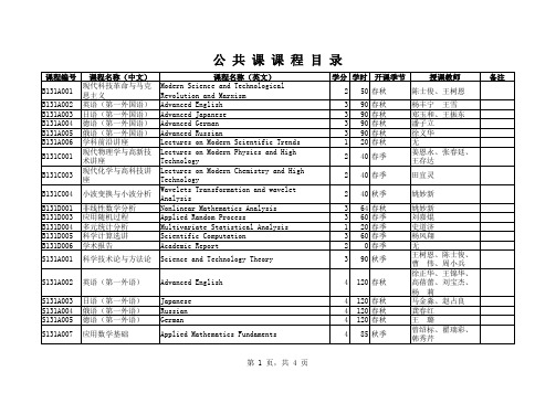 天津大学研究生课程总目录(公共课和专业课)