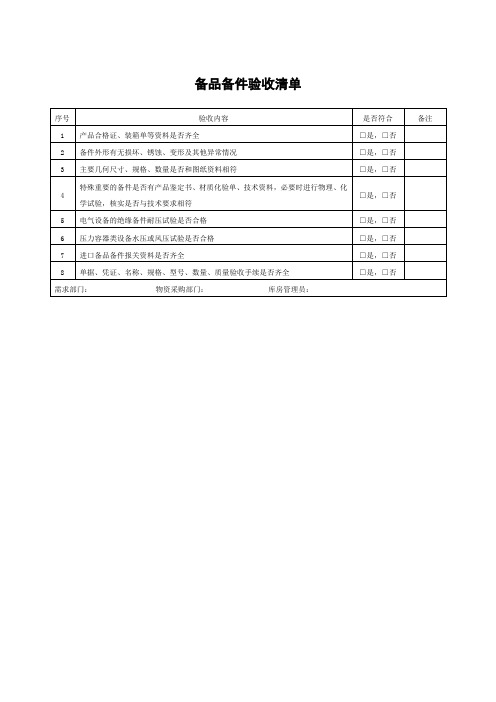 备品备件验收清单