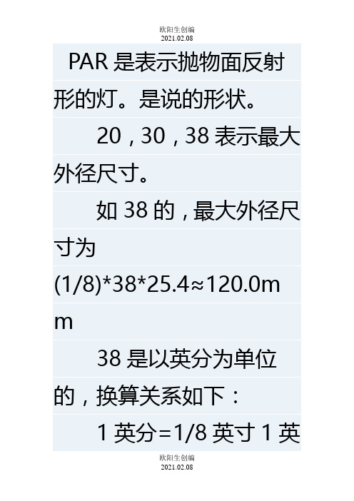 射灯的尺寸规格之欧阳生创编