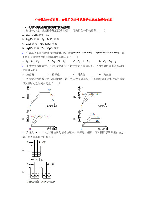 中考化学专项训练：金属的化学性质单元达标检测卷含答案