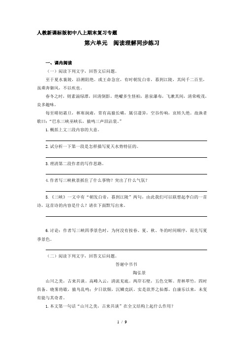 人教新课标版初级中学八上期末复习专题