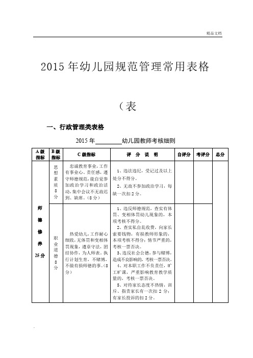 幼儿园规范管理常用表格