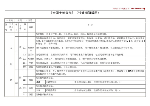 (过渡期)3级土地分类表