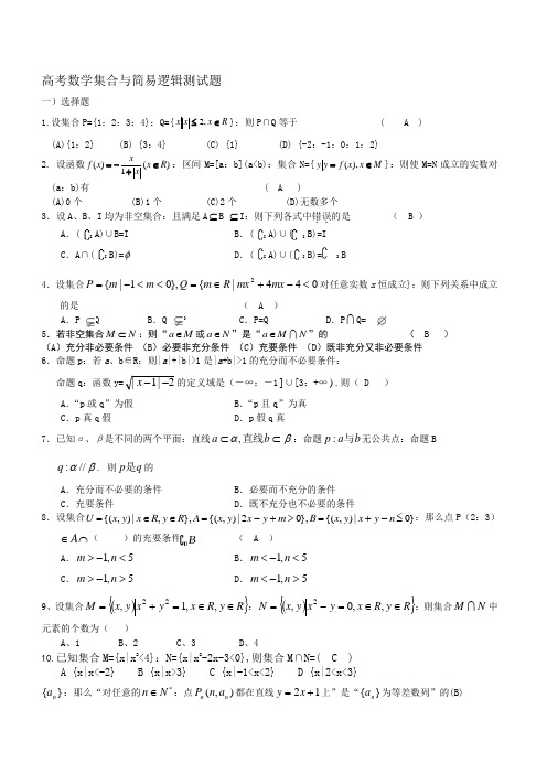 高考数学集合与简易逻辑测试题