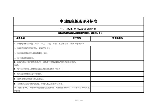 中国绿色饭店评分细则