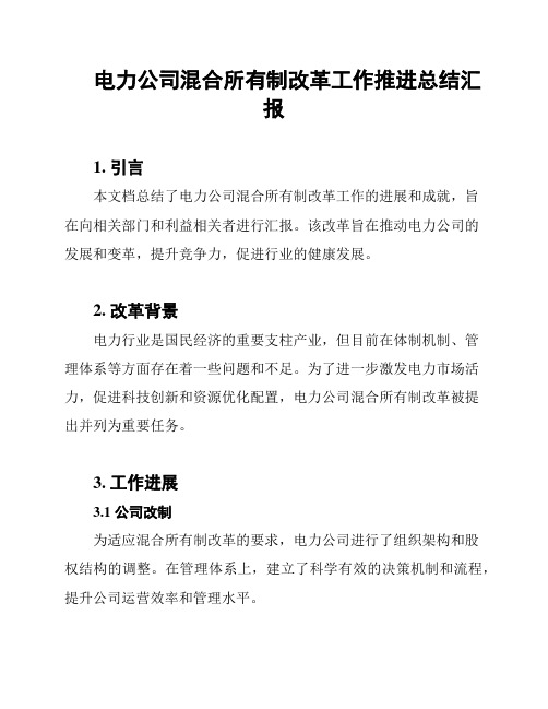 电力公司混合所有制改革工作推进总结汇报