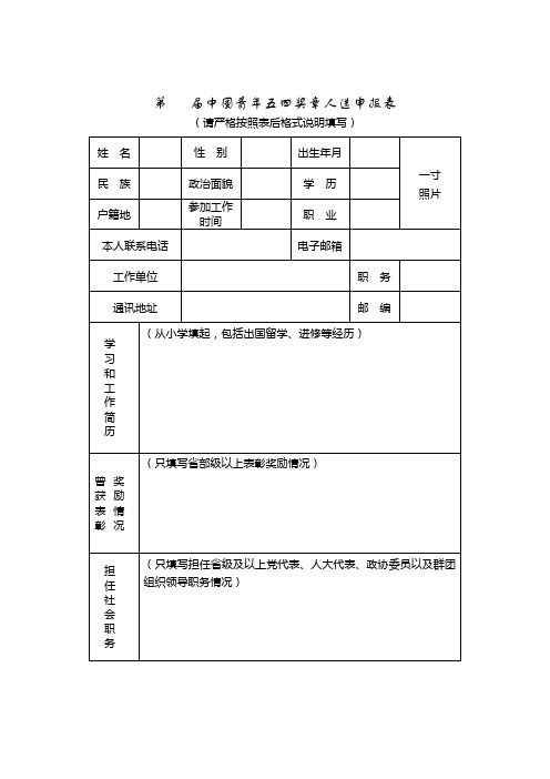 申报材料第某某届中国青年五四奖章人选申报表