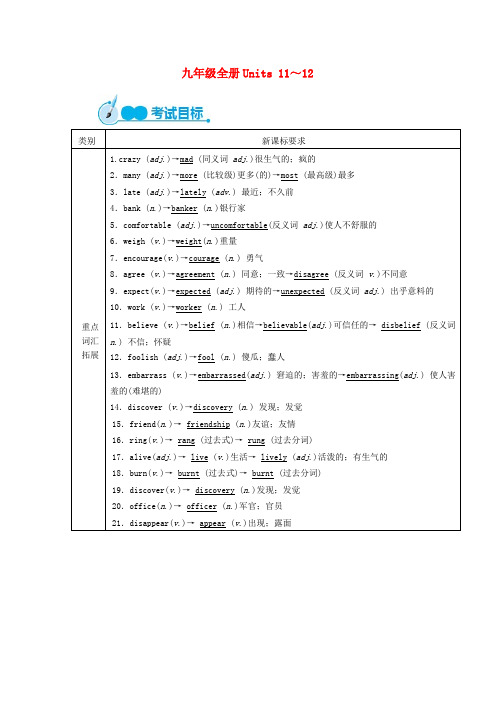 中考英语教材一本通 九全 Unit 11-12