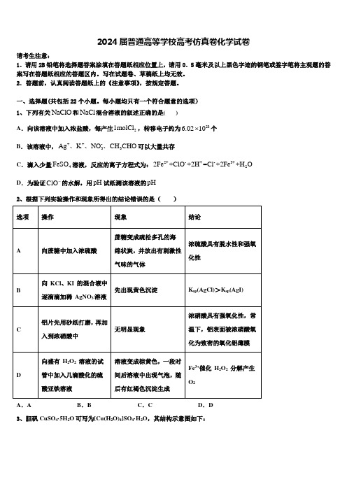 2024届普通高等学校高考仿真卷化学试卷含解析