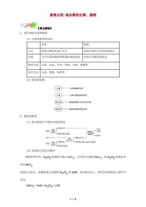 高中化学第一章从实验学化学重难点四混合物的分离、提纯人教版