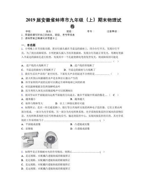 最新2019届安徽省蚌埠市九年级(上)期末物理试卷及解析