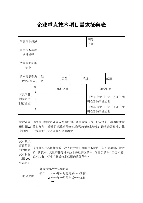 企业重点技术项目需求征集表