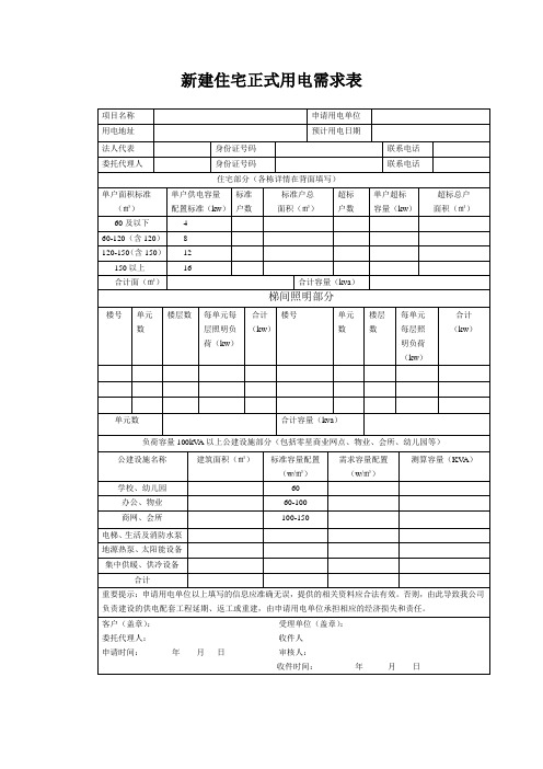 供电报装表格