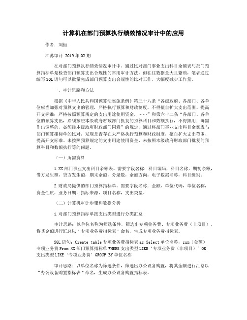 计算机在部门预算执行绩效情况审计中的应用