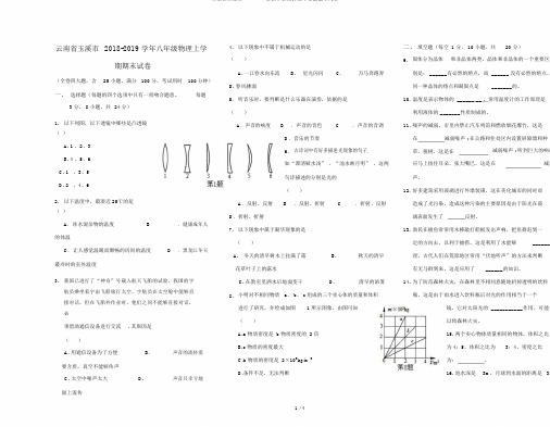 云南省玉溪市20182019学年八年级物理上学期期末试卷