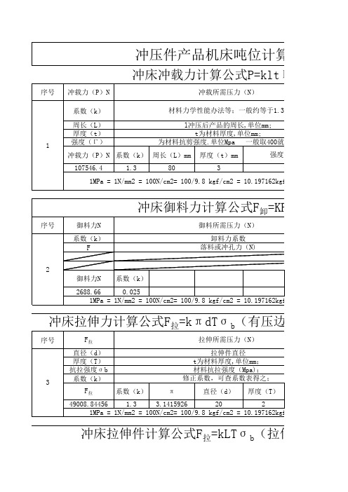 冲压件产品机床吨位计算