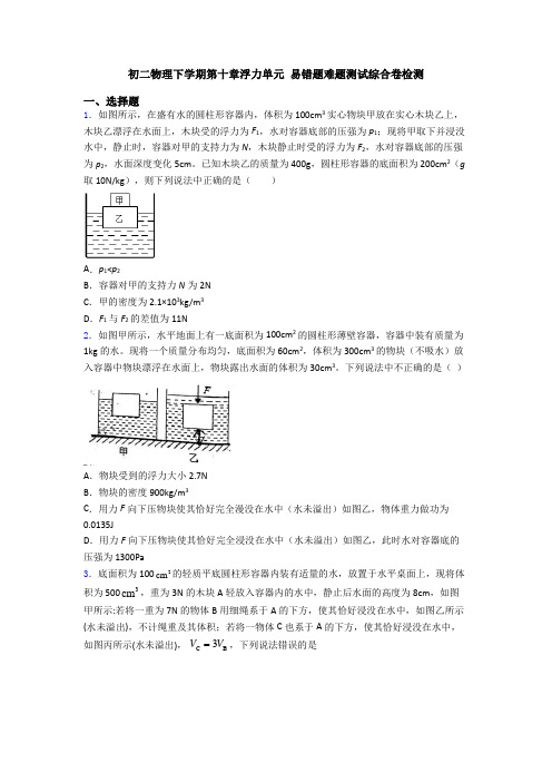 初二物理下学期第十章浮力单元 易错题难题测试综合卷检测