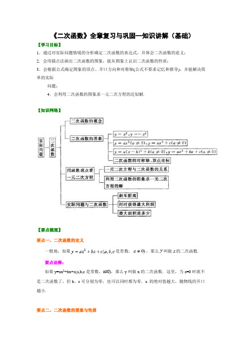 九年级数学总复习专练《二次函数》全章复习与巩固(基础)知识讲解(含解析)