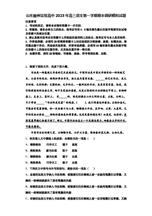 山东滕州实验高中2023年高三语文第一学期期末调研模拟试题含解析