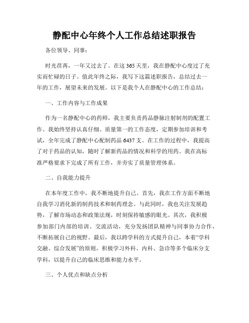 静配中心年终个人工作总结述职报告