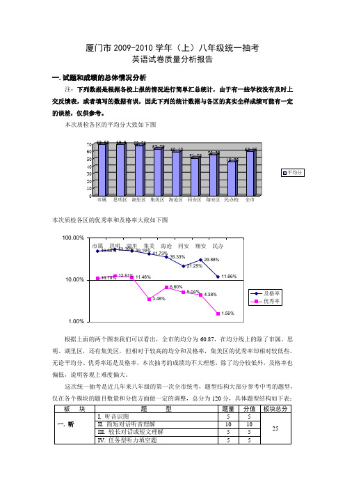 厦门市2009-2010学年(上)八年级统一抽考