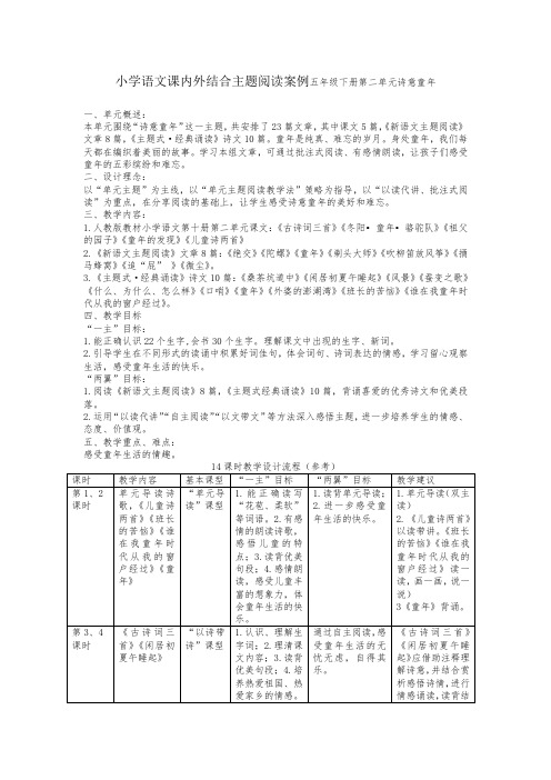 小学语文课内外结合主题阅读案例五年级下册第二单元诗意童年