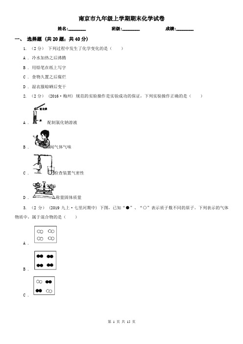 南京市九年级上学期期末化学试卷