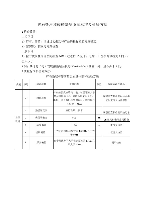 碎石垫层和碎砖垫层质量标准及检验方法