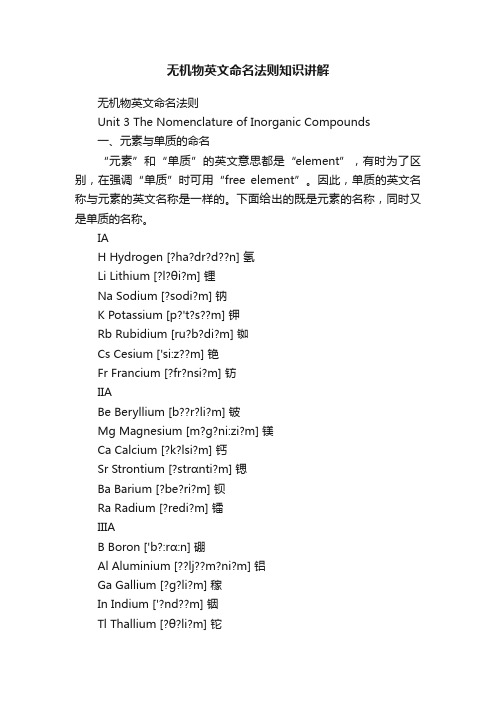 无机物英文命名法则知识讲解