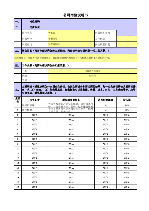 央企煤炭运销公司岗位梳理表-地煤销售部--售煤员