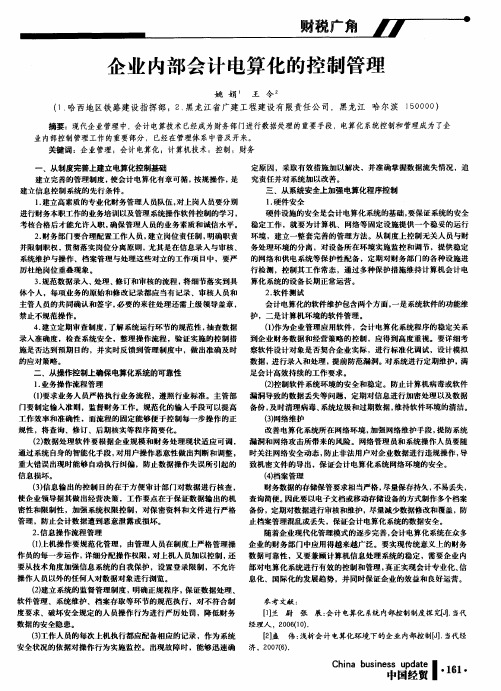企业内部会计电算化的控制管理