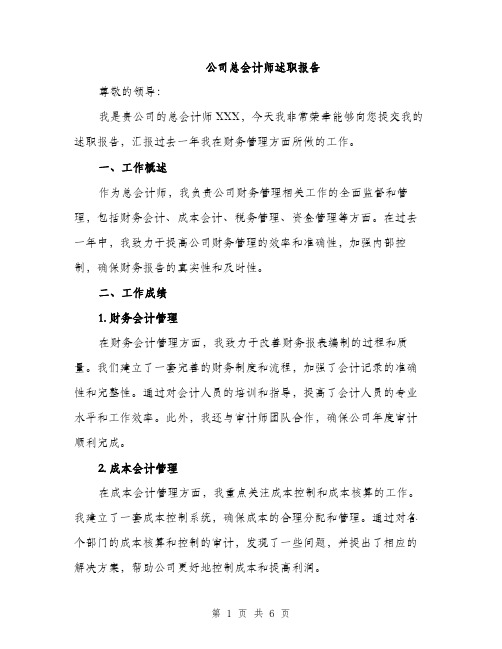 公司总会计师述职报告（2篇）