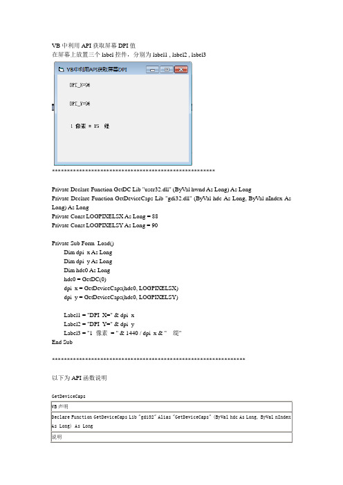 VB中利用API获取屏幕DPI值和1像素等于多少缇