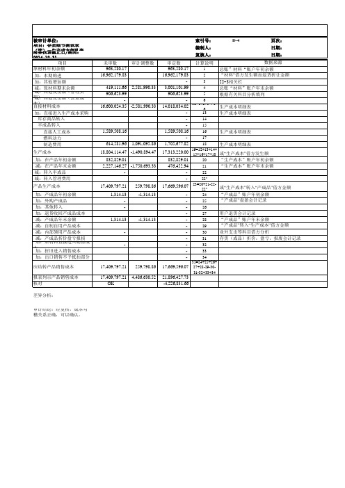 成本倒扎表样本