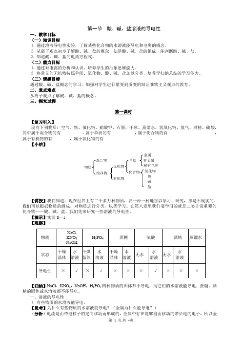 酸碱盐溶液的导电性