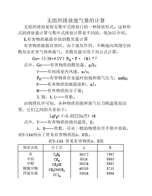 无组织排放废气量的计算