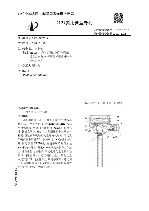 【CN209683353U】一种可直接充气TPMS【专利】