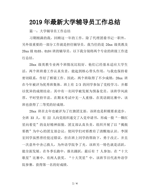 2019年最新大学辅导员工作总结