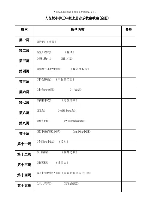 人音版小学五年级上册音乐教案教案(全册)