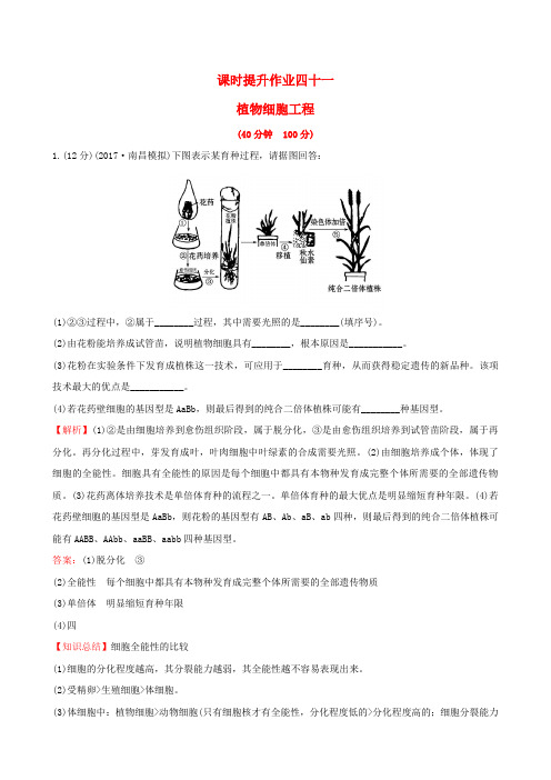 2018年高考生物大一轮复习高考预测现代生物科技专题四十一3.2植物细胞工程课时提升作业选修3