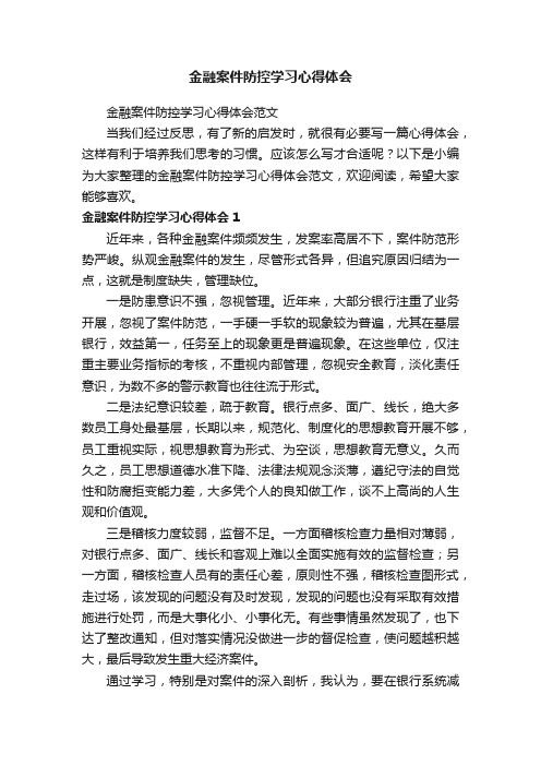 金融案件防控学习心得体会范文