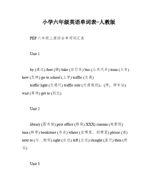 小学六年级英语单词表-人教版