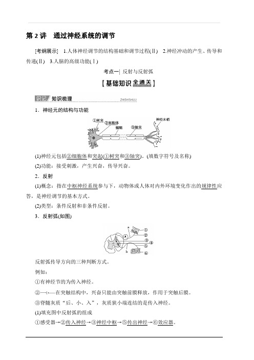 2020版新一线高考生物人教版一轮复习教学案：第8单元第2讲通过神经系统的调节含答案