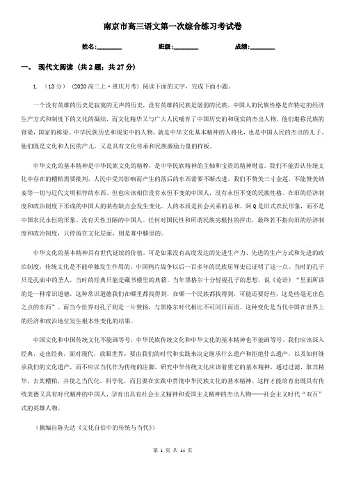 南京市高三语文第一次综合练习考试卷