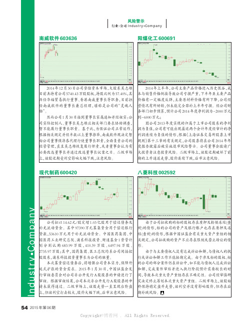 风险警示：南威软件、阳煤化工、现代制药