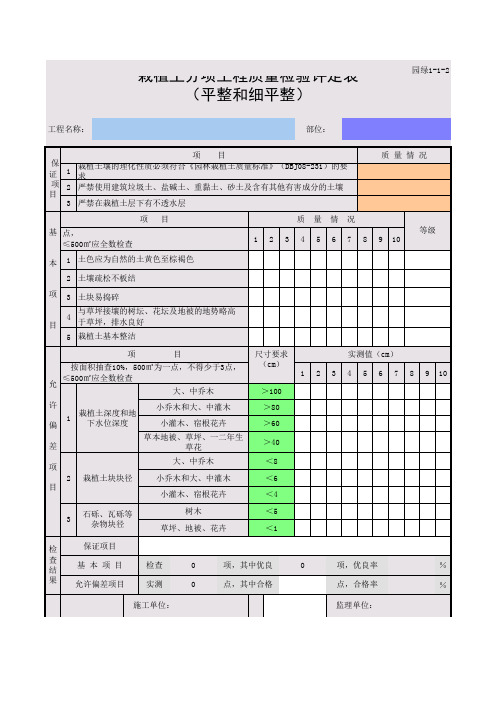 栽植土分项工程质量检验评定表(平整和细平整)