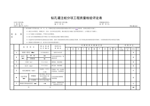 钻孔灌注桩分项工程质量检验评定表